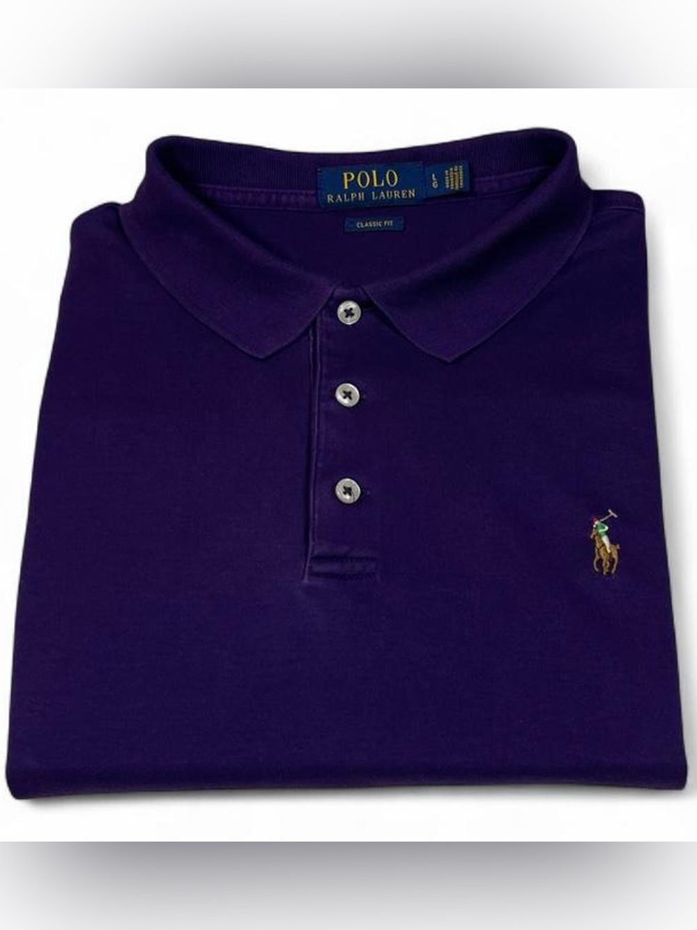 Polo Ralph Lauren Flesh PONY Classic Soft Touch Purple Polo Shirt Mens Sz L Golf
